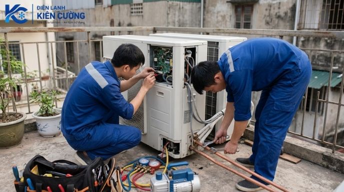 Kỹ thuật của chúng tôi đang sửa điều hoà Daikin tại nhà 