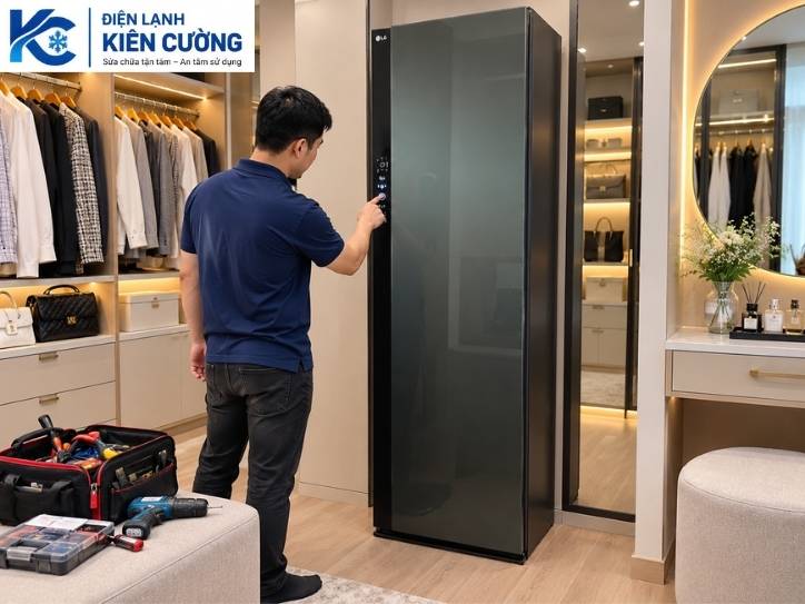 Tắt máy và liên hệ thợ sửa tủ chăm sóc quần áo LG báo lỗi E4